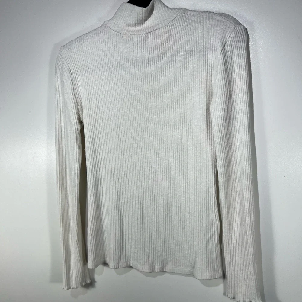 J.Crew J.Crew Ribbed Button-Shoulder Turtleneck Top Sz Small